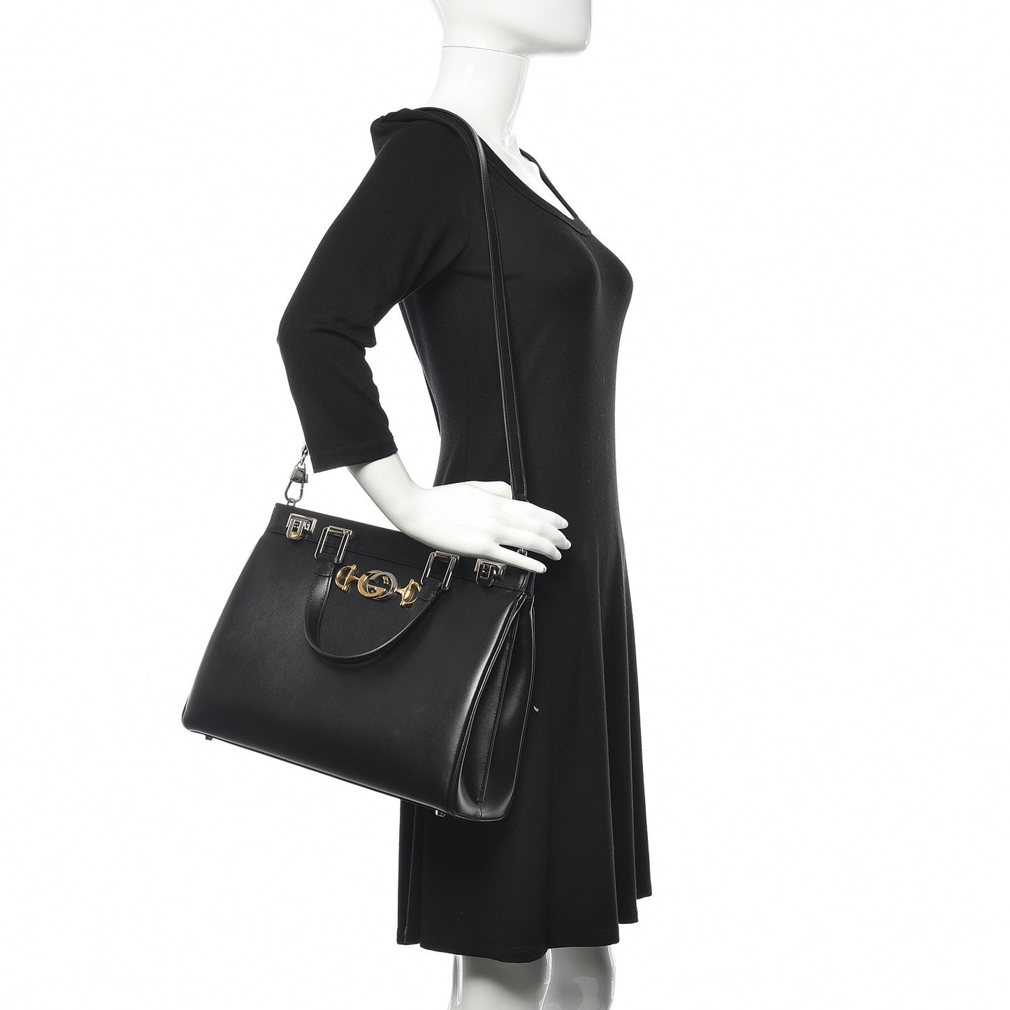 Smooth Calfskin Medium Zumi Top Handle Bag Black
