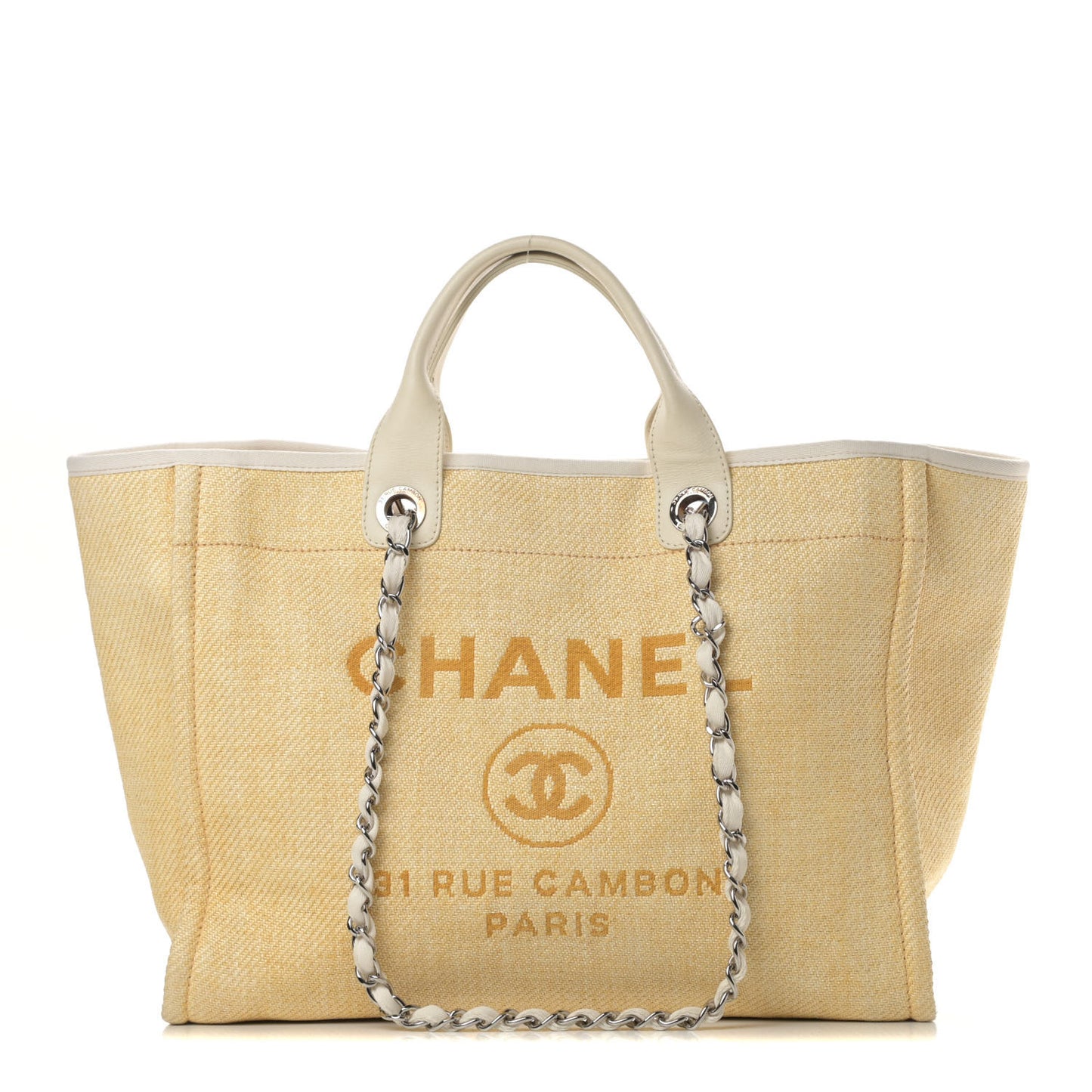 Woven Straw Raffia Medium Deauville Tote Beige