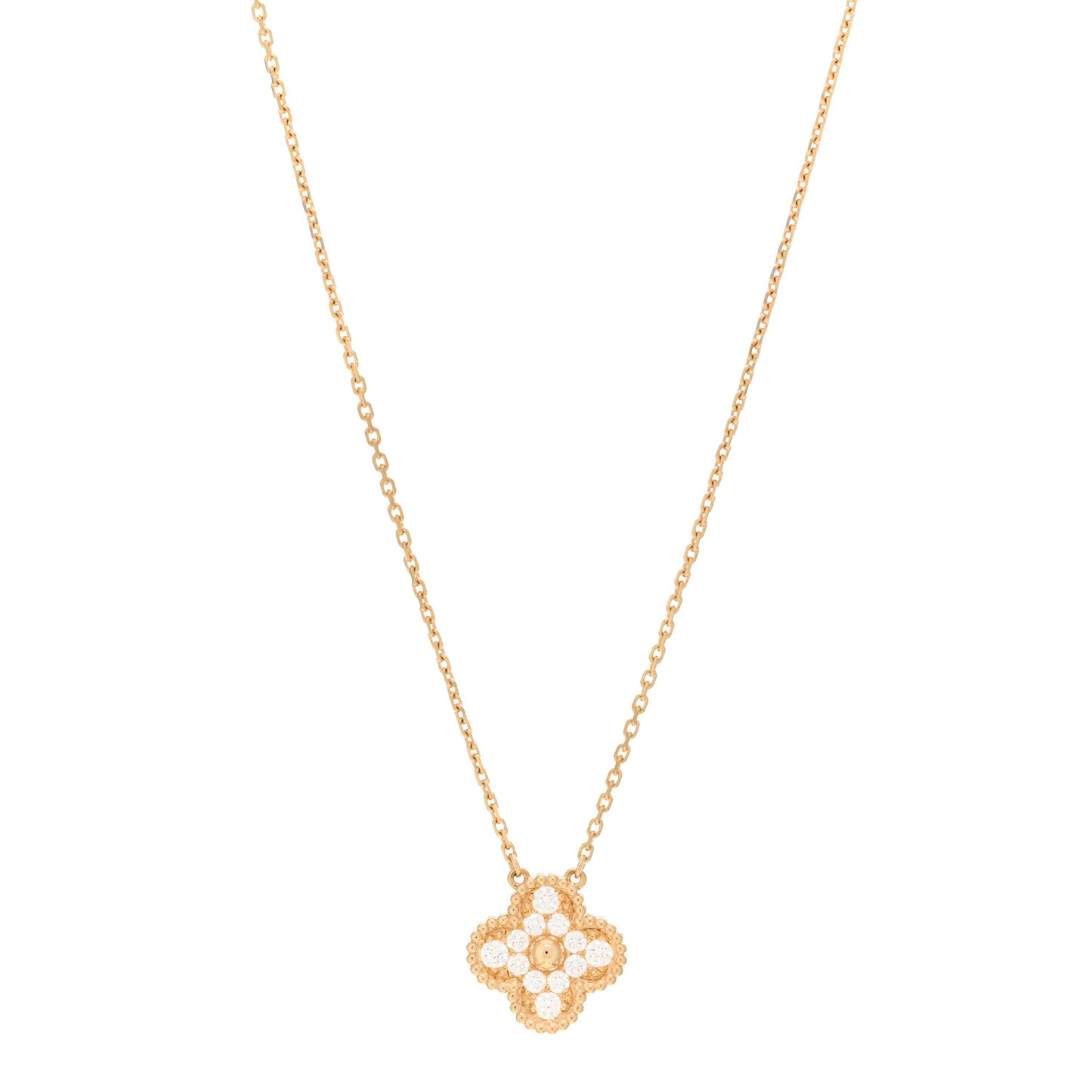 18K Yellow Gold Diamond Vintage Alhambra Pendant Necklace