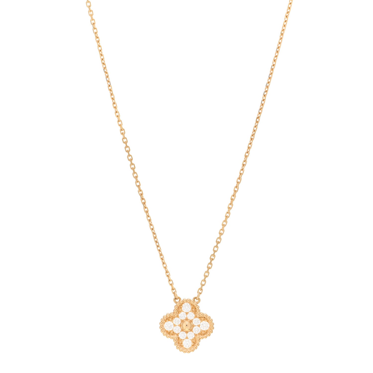 Van Cleef & Arpels 18K Yellow Gold Diamond Vintage Alhambra Pendant Necklace 1 of 6