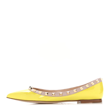 Valentino Garavani Patent Nappa Rockstud Ballerina Flats 38 Acid Yellow 1 of 9
