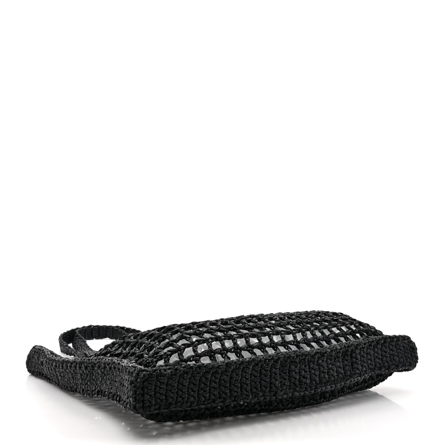 Yarn Raffia Effect Crochet Logo Embroidered Tote Bag Black