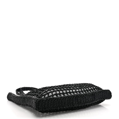 Prada Yarn Raffia Effect Crochet Logo Embroidered Tote Bag Black 4 of 9
