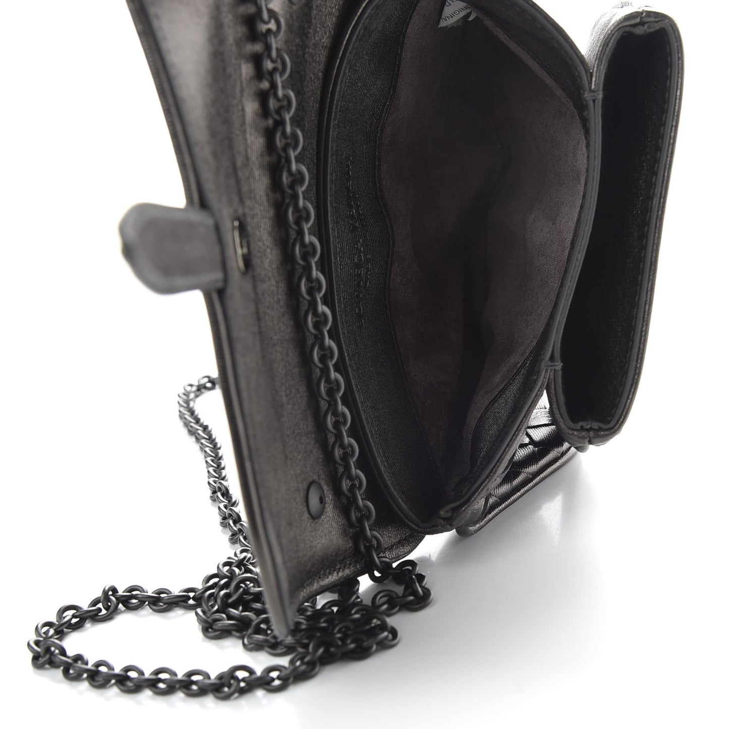 Nappa Intrecciato Front Pocket Flap With Chain Dark Silver