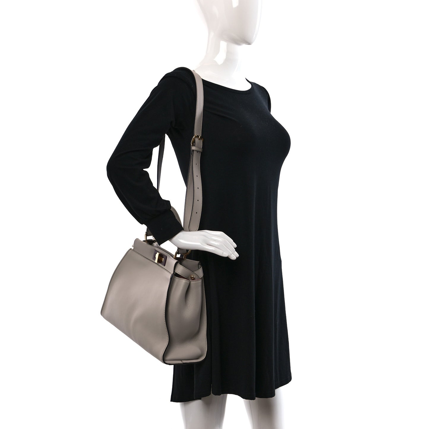 Vitello Seta Shiny Nappa Medium Peekaboo Iconic Satchel Grigio Polvere Bois de Rose