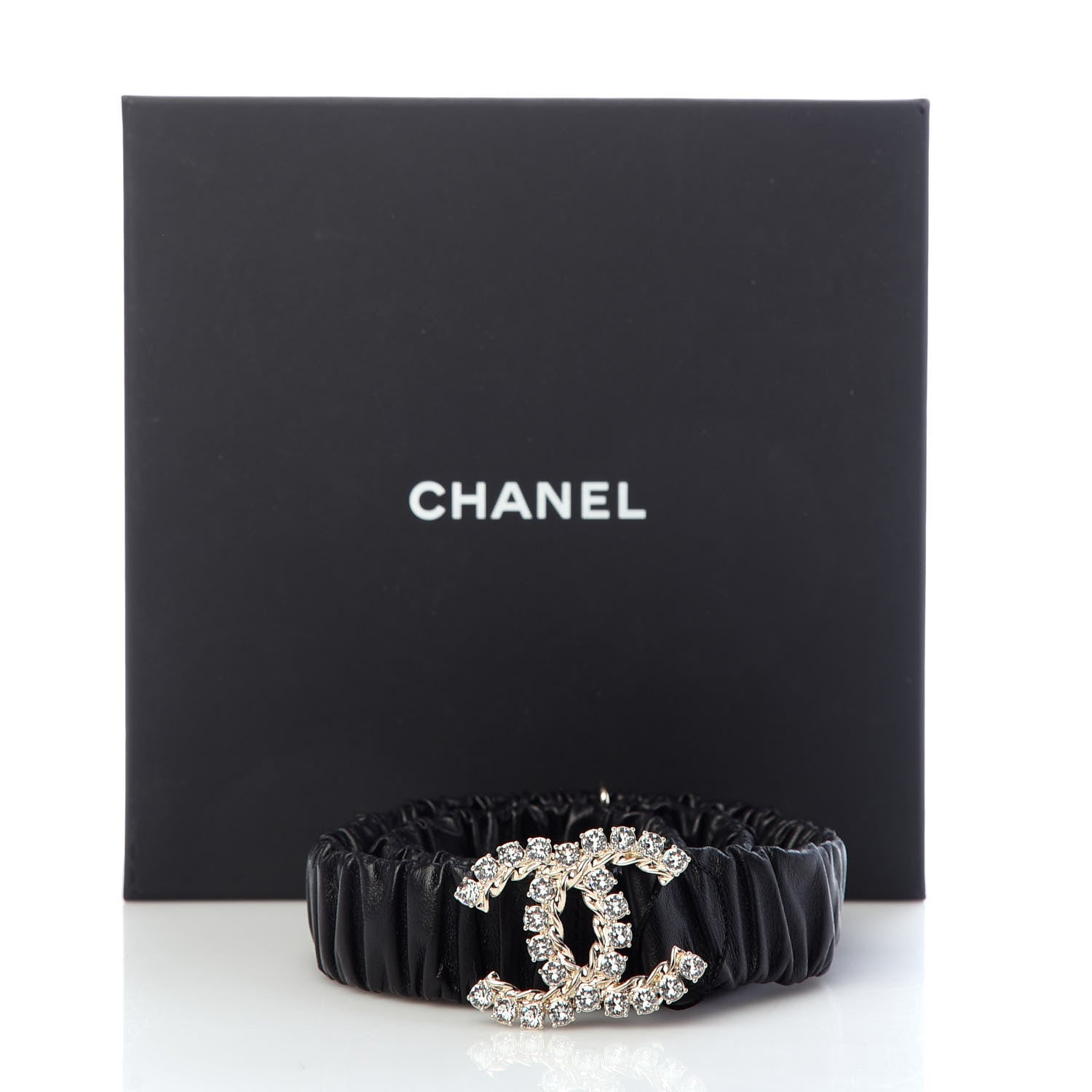 Chanel Calfskin Strass Ruched Rope CC Belt 75 30 Black 5 of 5