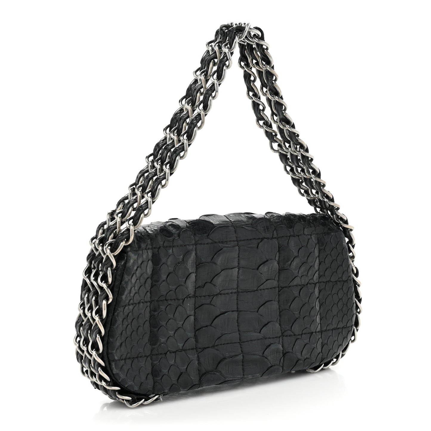 Snakeskin 3 Chain Flap Black