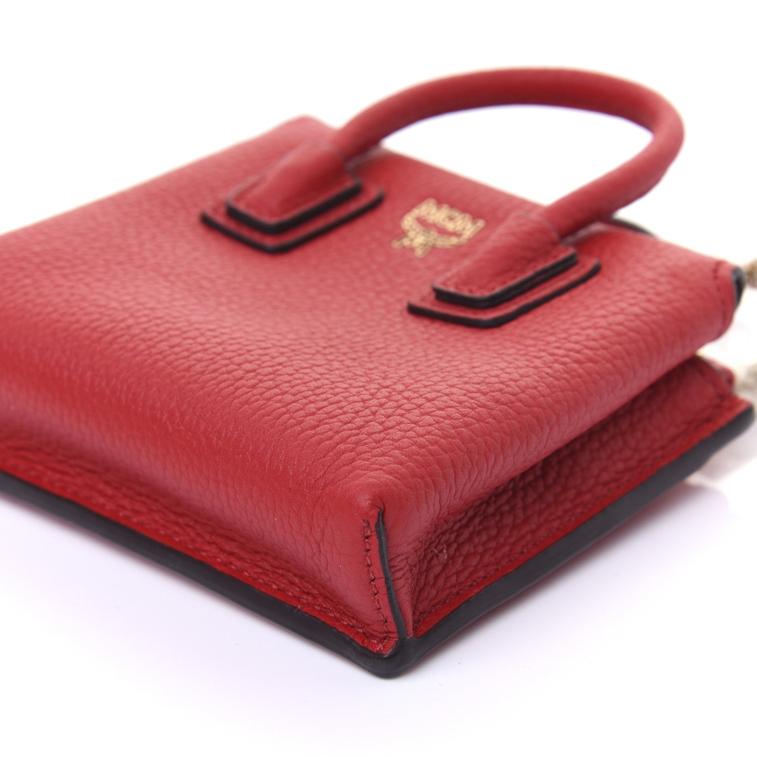 MCM Grained Calfskin Mini Milla Handbag Card Case Ruby Red 7 of 12