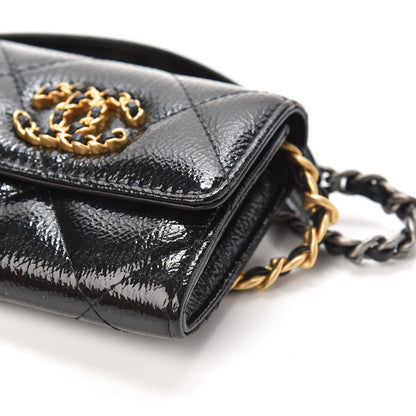 Chanel Shiny Crumpled Calfskin Quilted Chanel 19 Flap Coin Purse With Chain Black 10 of 10