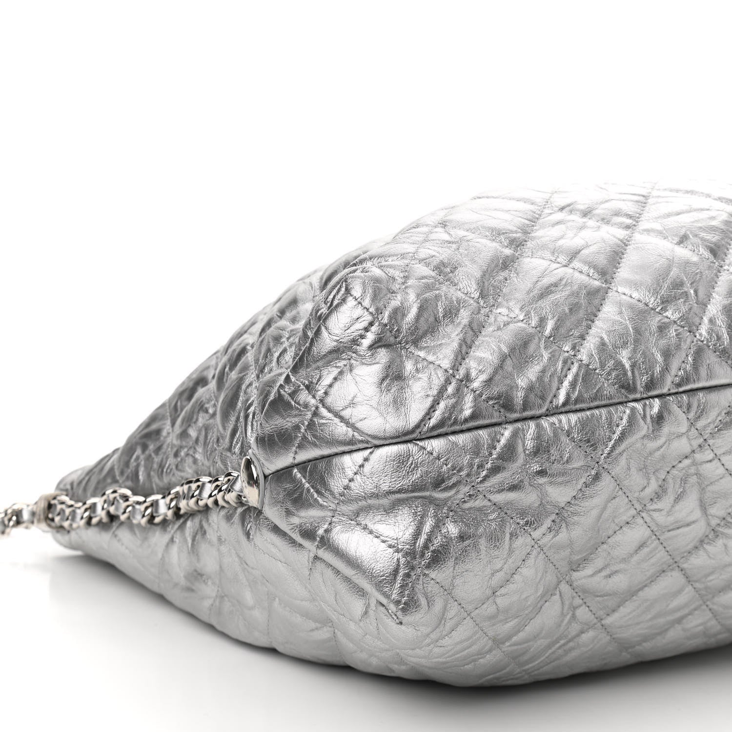 Chanel Metallic Crackled Calfskin Quilted Large Big Bang Hobo Silver 9 of 10