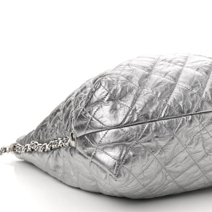 Chanel Metallic Crackled Calfskin Quilted Large Big Bang Hobo Silver 9 of 10