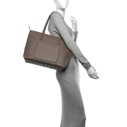 MCM Calfskin Ottomar Monogram Medium Klara Shopper Tote Dove 2 of 9