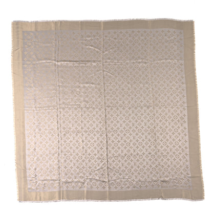 Louis Vuitton Monogram Silk Wool Shine Shawl Charcoal Greige 1 of 7