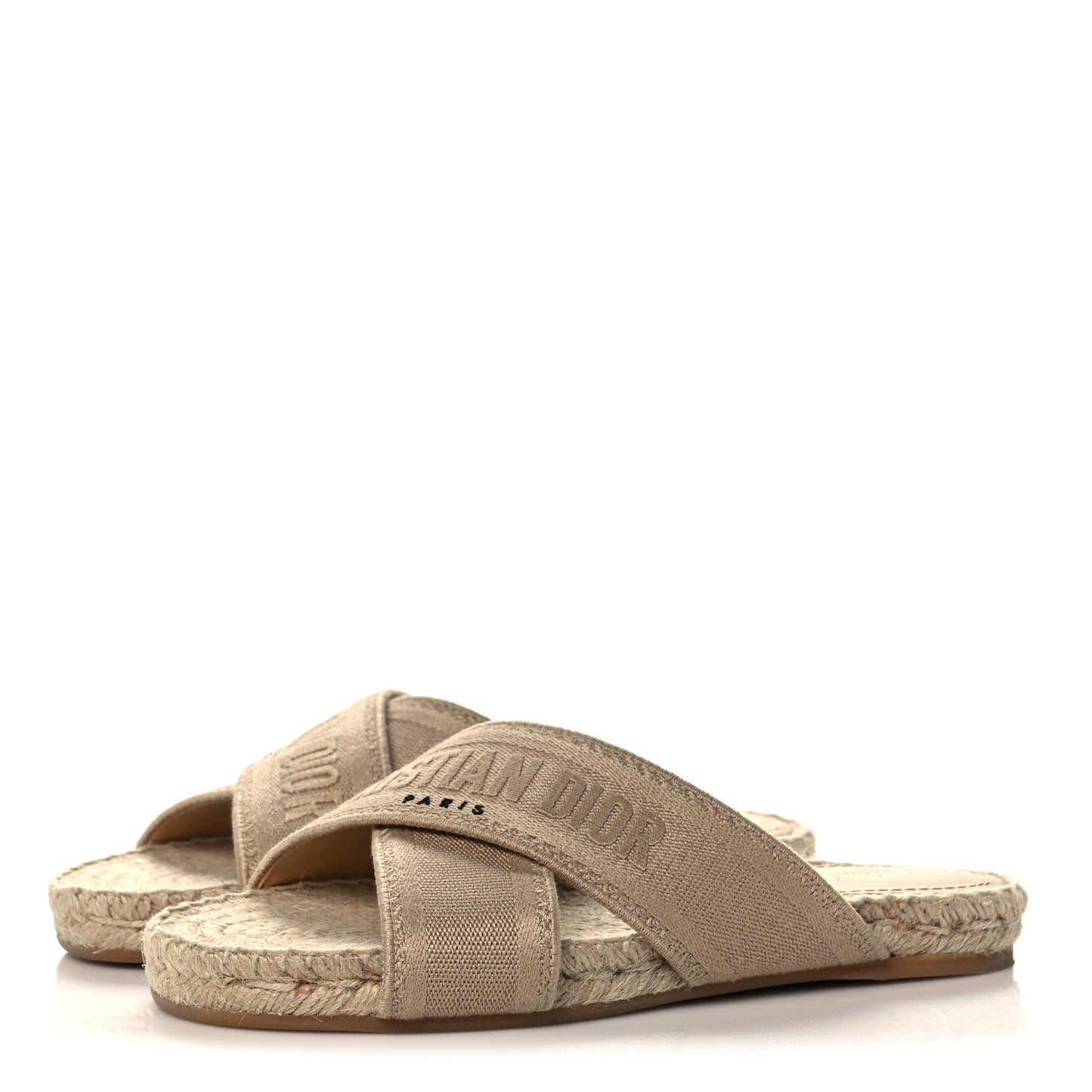 Canvas Embroidered Granville Espadrille Crisscross Flat Slide Sandals 36.5 Cream