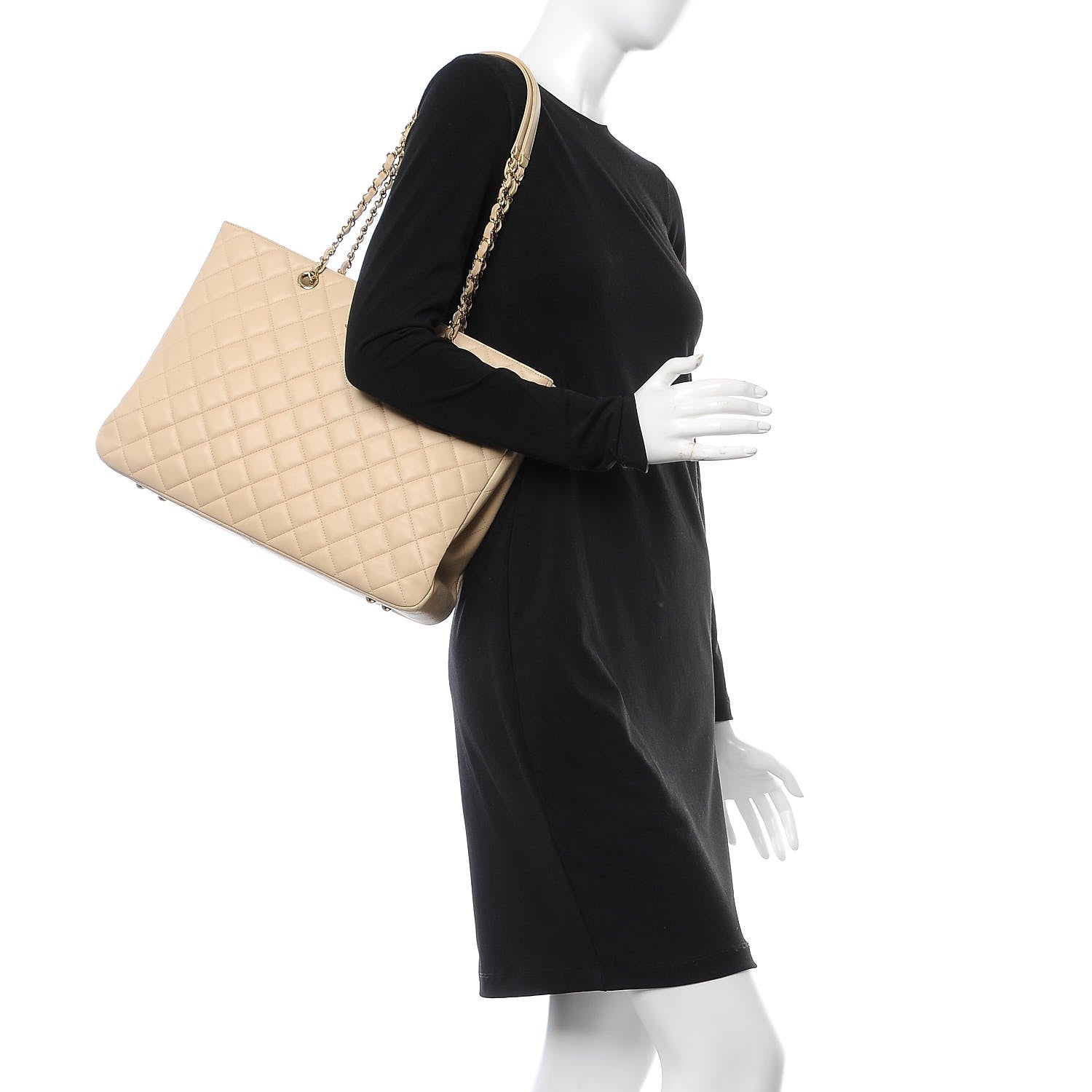 Chanel Calfskin Quilted Large CC Shopping Tote Beige 2 of 7