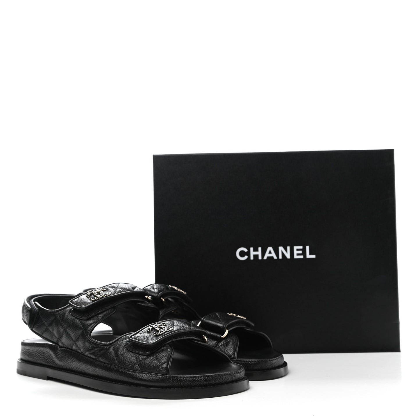 Grained Calfskin Velcro Dad Sandals 41 Black