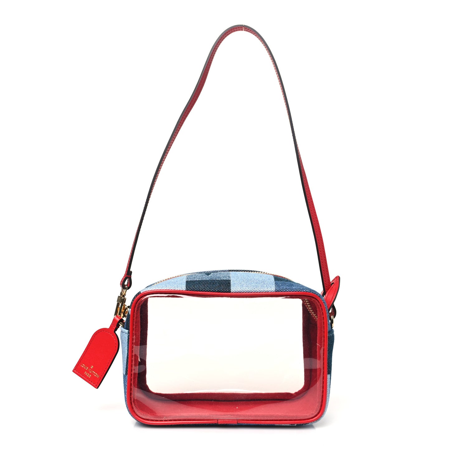 Denim Damier Monogram Patchwork PVC Beach Pouch Blue Rouge