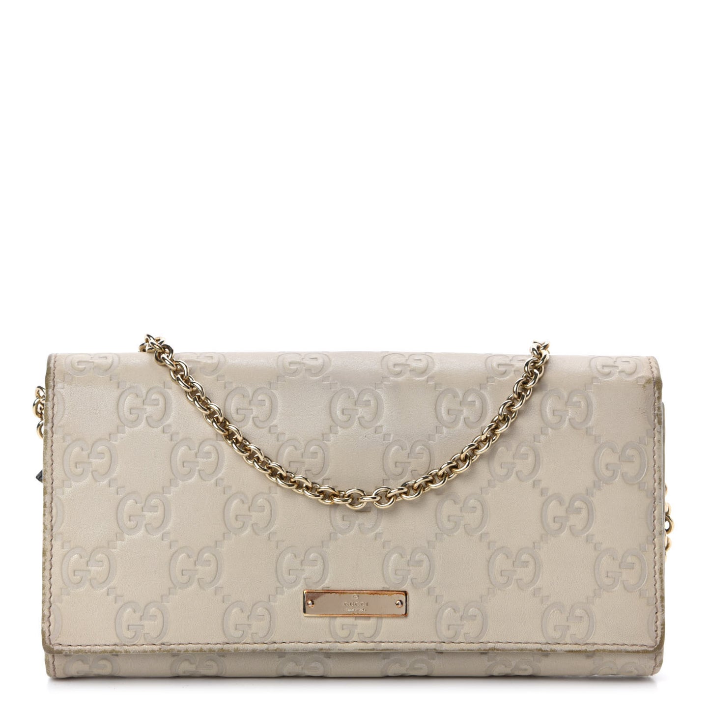 Guccissima Margaux Calfskin Metal Bar Chain Wallet Off White