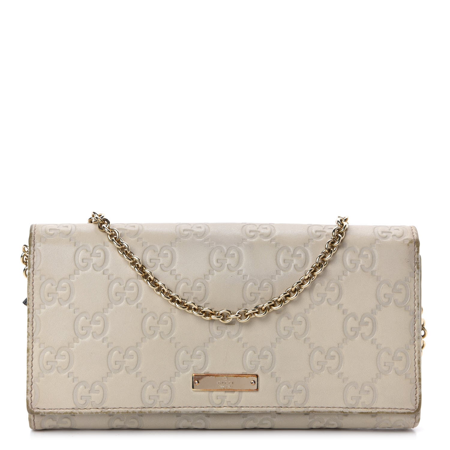 Gucci Guccissima Margaux Calfskin Metal Bar Chain Wallet Off White 1 of 16