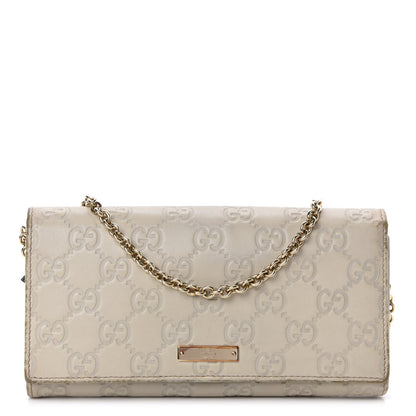 Gucci Guccissima Margaux Calfskin Metal Bar Chain Wallet Off White 1 of 16