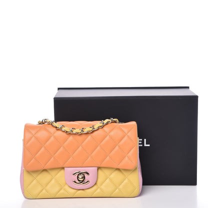 Chanel Lambskin Quilted Tri-Color Mini Rectangular Flap Orange Yellow Pink 13 of 13