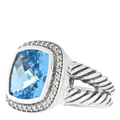 David Yurman Sterling Silver Diamond Blue Topaz 11mm Albion Ring 50 5.5 3 of 5