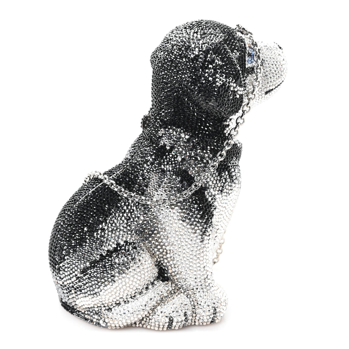 Crystal Saddie Puppy Dog Minaudiere Clutch Jet Silver