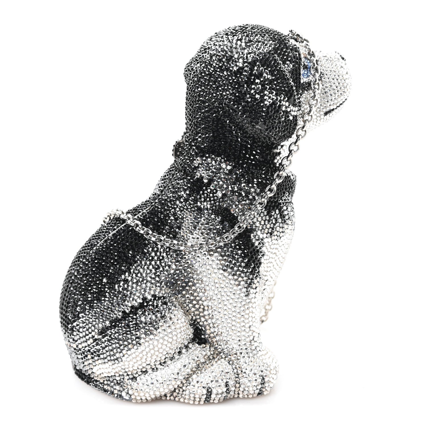 Judith Leiber Crystal Saddie Puppy Dog Minaudiere Clutch Jet Silver 1 of 11