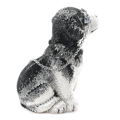 Judith Leiber Crystal Saddie Puppy Dog Minaudiere Clutch Jet Silver 1 of 11