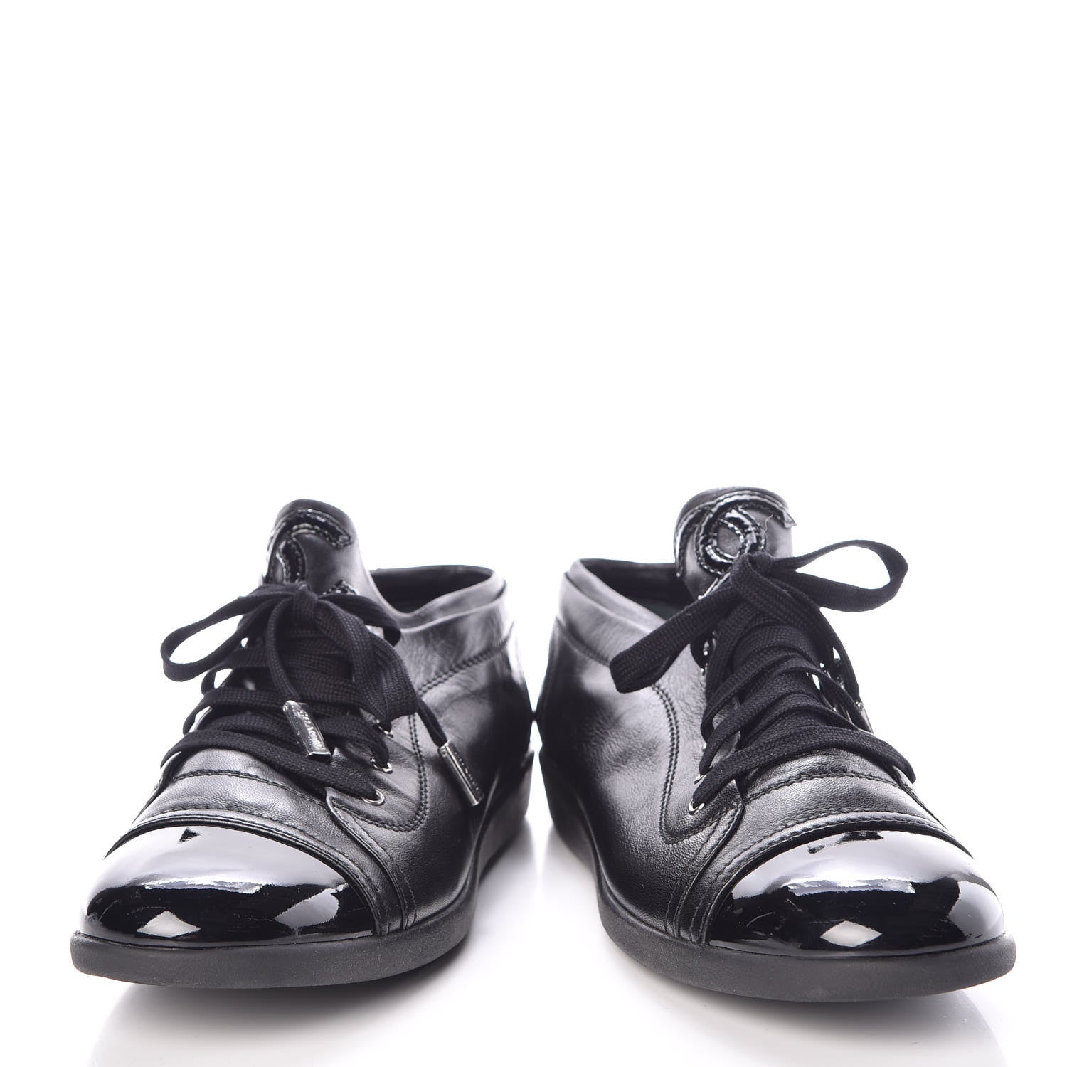 Chanel Lambskin Patent Cap Toe CC Sneakers 41 Black 6 of 9