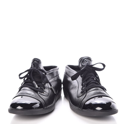 Chanel Lambskin Patent Cap Toe CC Sneakers 41 Black 6 of 9