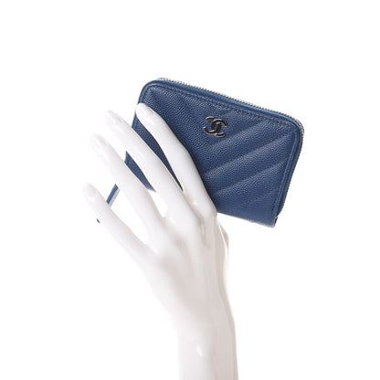 Chanel Caviar Chevron Quilted Zip Coin Purse Navy 2 of 8
