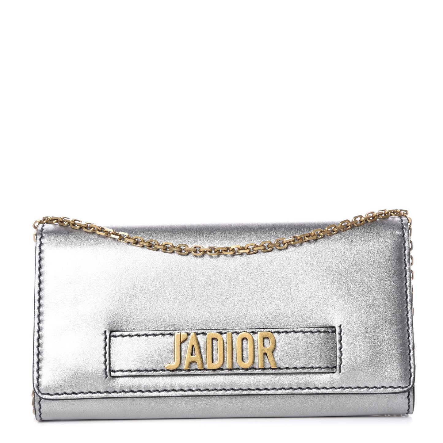 Metallic Calfskin J'adior Croisiere Chain Wallet Graphite