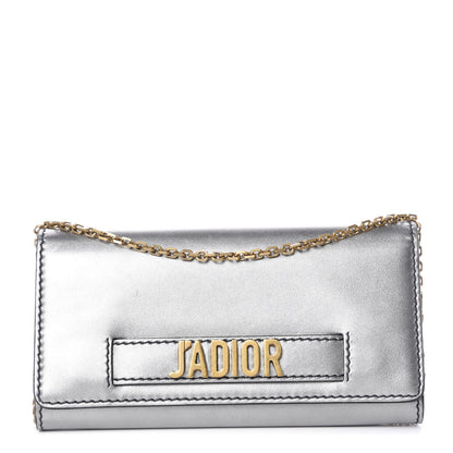 Christian Dior Metallic Calfskin J'adior Croisiere Chain Wallet Graphite 1 of 10