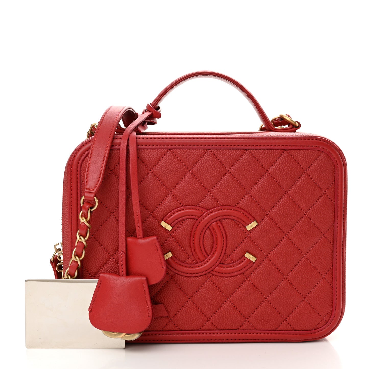 Caviar Quilted Large CC Filigree Vanity Case Red