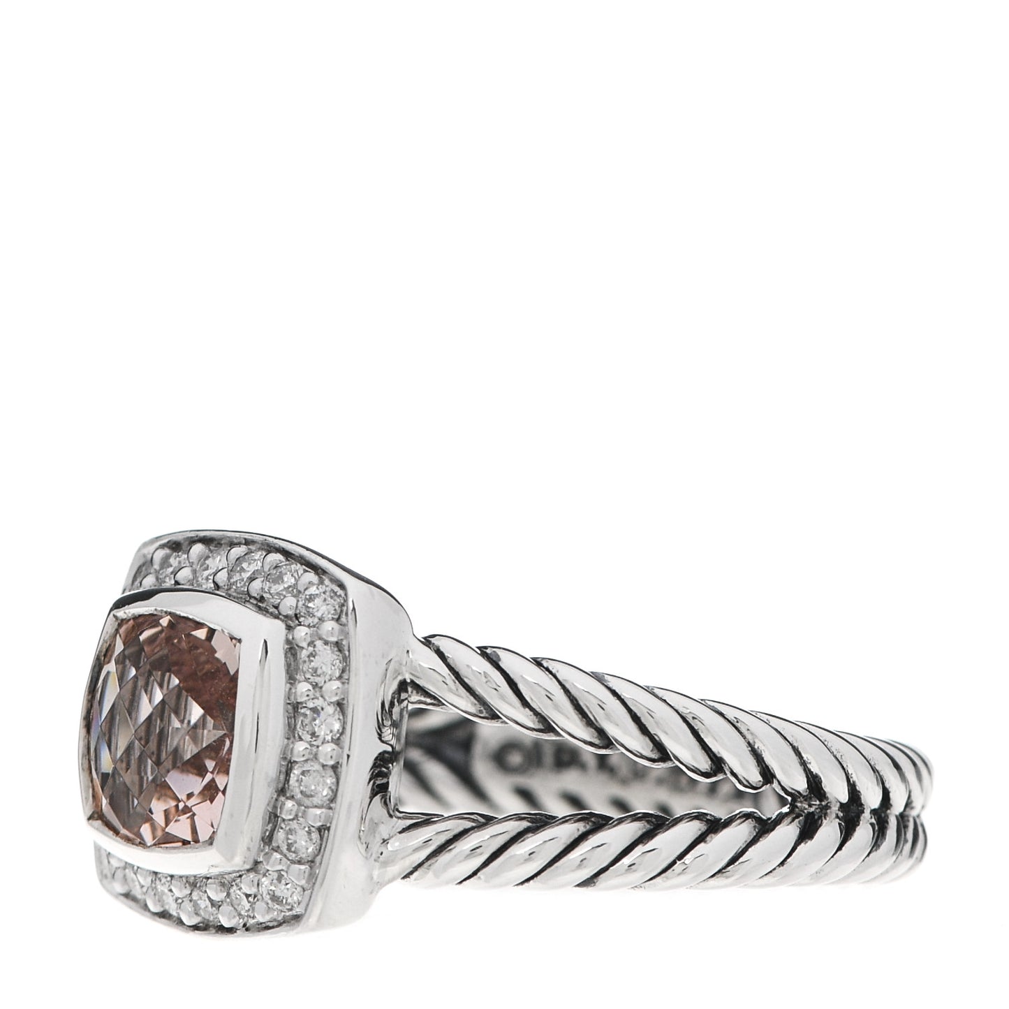 Sterling Silver Diamond Morganite 7mm Petite Albion Ring 52 6