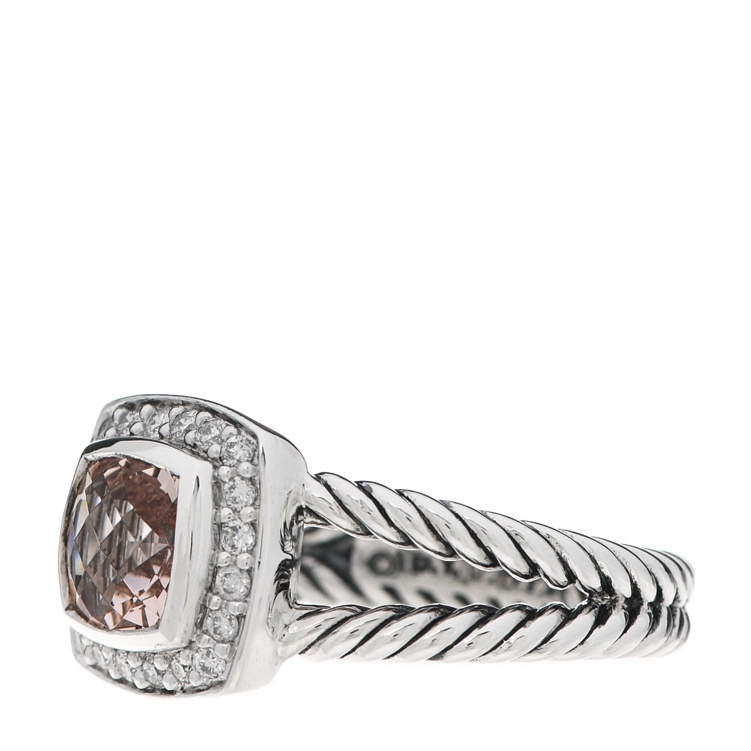 David Yurman Sterling Silver Diamond Morganite 7mm Petite Albion Ring 52 6 3 of 5