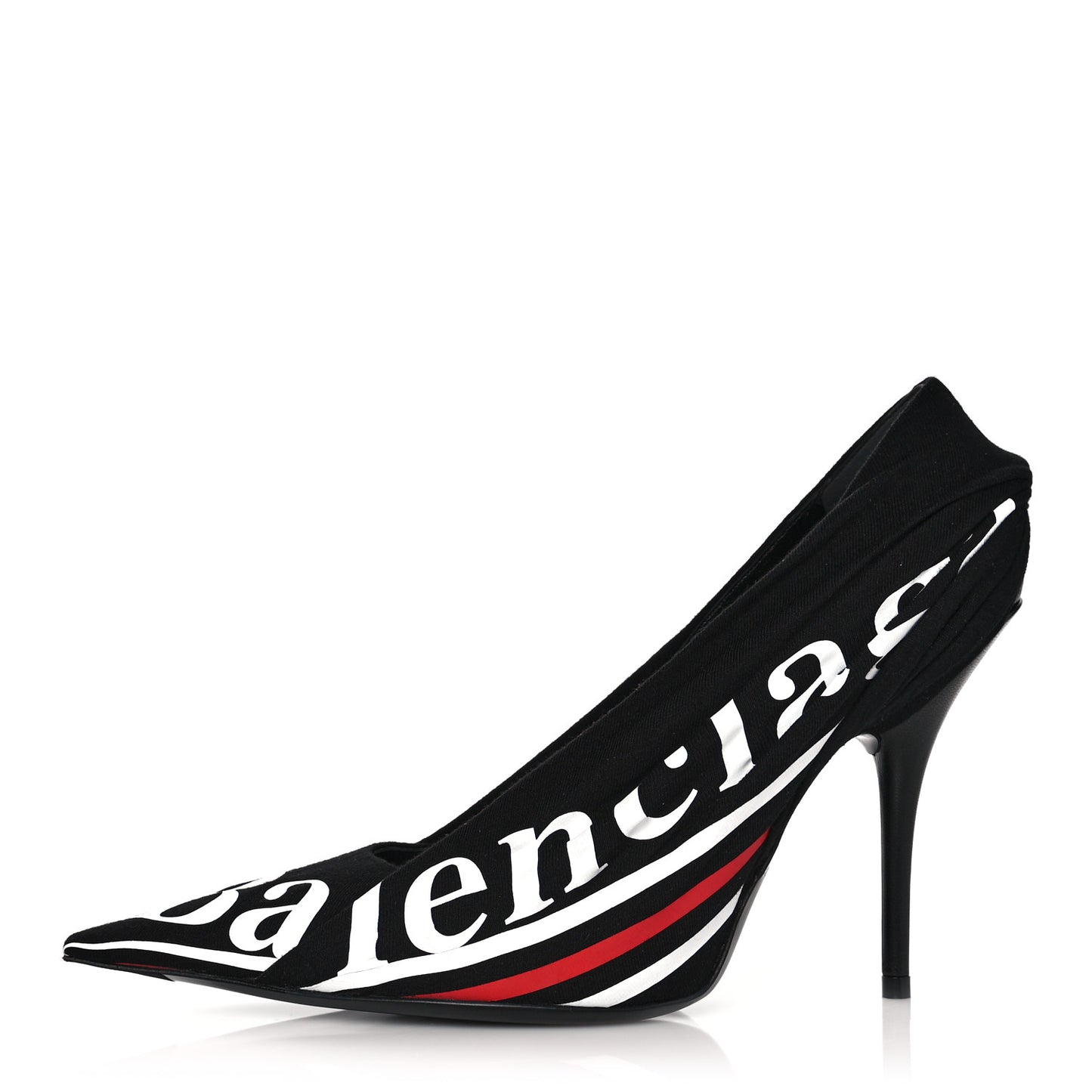 Jersey Crepe Political Campaign Logo Knife 115 Pointed Pumps 36 Black White Rouge