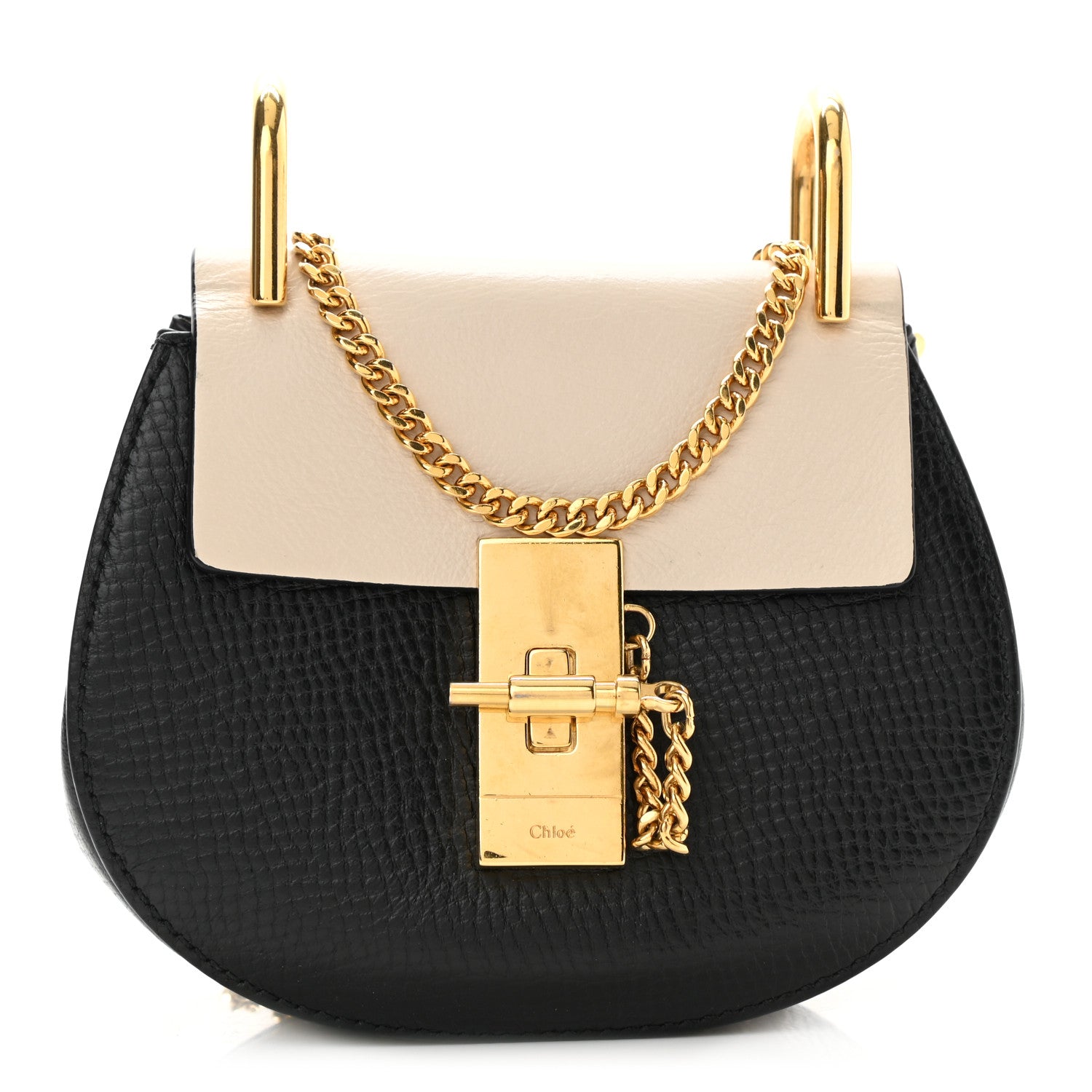 Chloe Grained Calfskin Lambskin Mini Bi-Color Drew Shoulder Bag Black Powder Beige 1 of 8