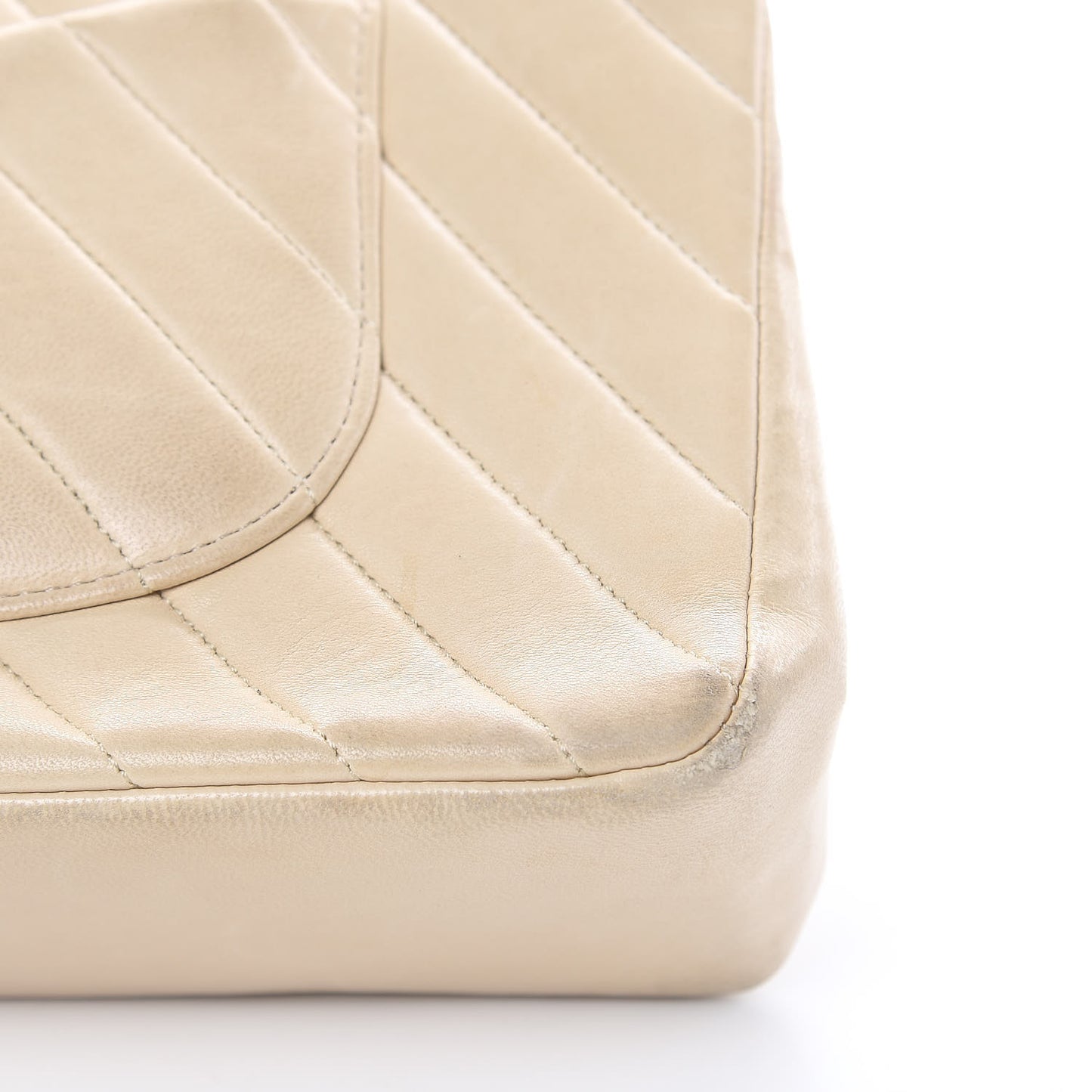 Lambskin Chevron Quilted Medium Double Flap Beige