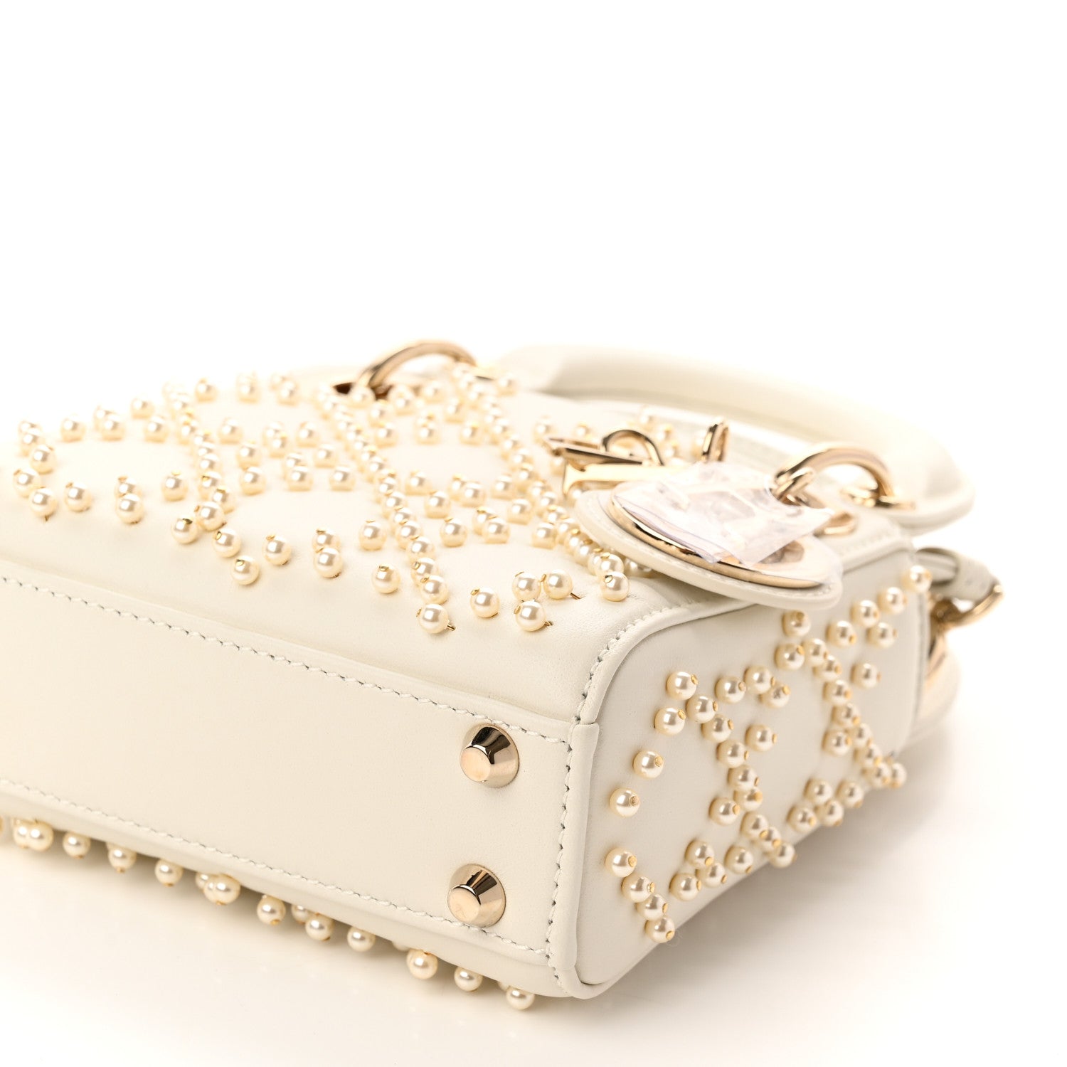 Christian Dior Lambskin Pearl Cannage Micro Lady Dior Latte 9 of 11