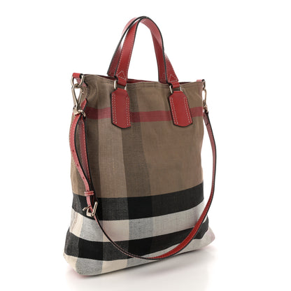 Burberry Canvas Mega Check Medium Tottenham Brit Tote Cadmium Red 3 of 10