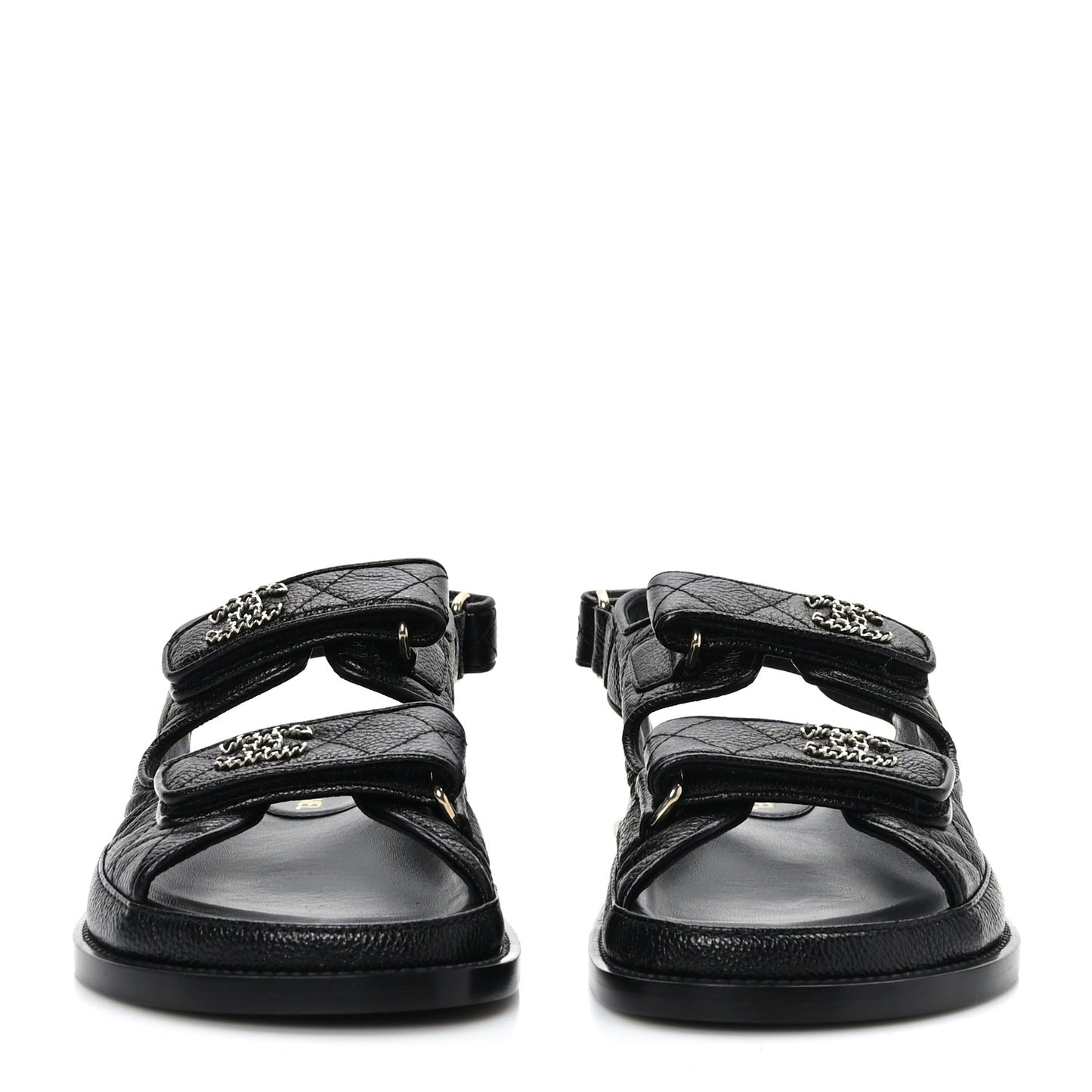 Grained Calfskin Velcro Dad Sandals 37 Black