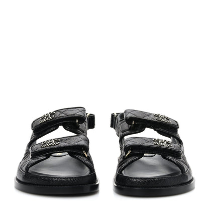 Chanel Grained Calfskin Velcro Dad Sandals 37 Black 2 of 8
