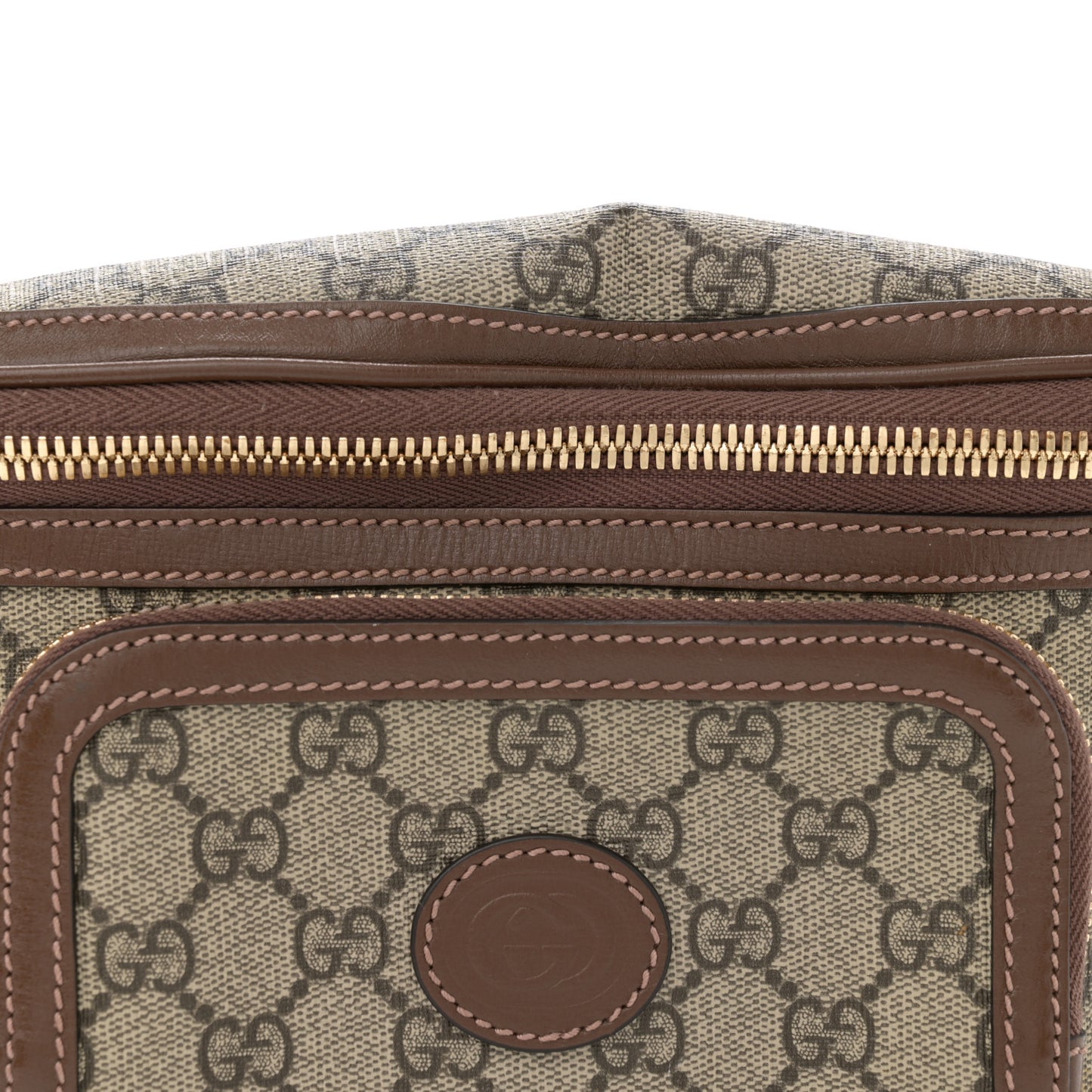 GG Supreme Monogram Textured Calfskin Retro Interlocking G Belt Bag Beige Ebony Brown Sugar