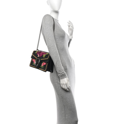 Gucci Calfskin Floral Embroidered Studded Small Dionysus Shoulder Bag Black 2 of 11