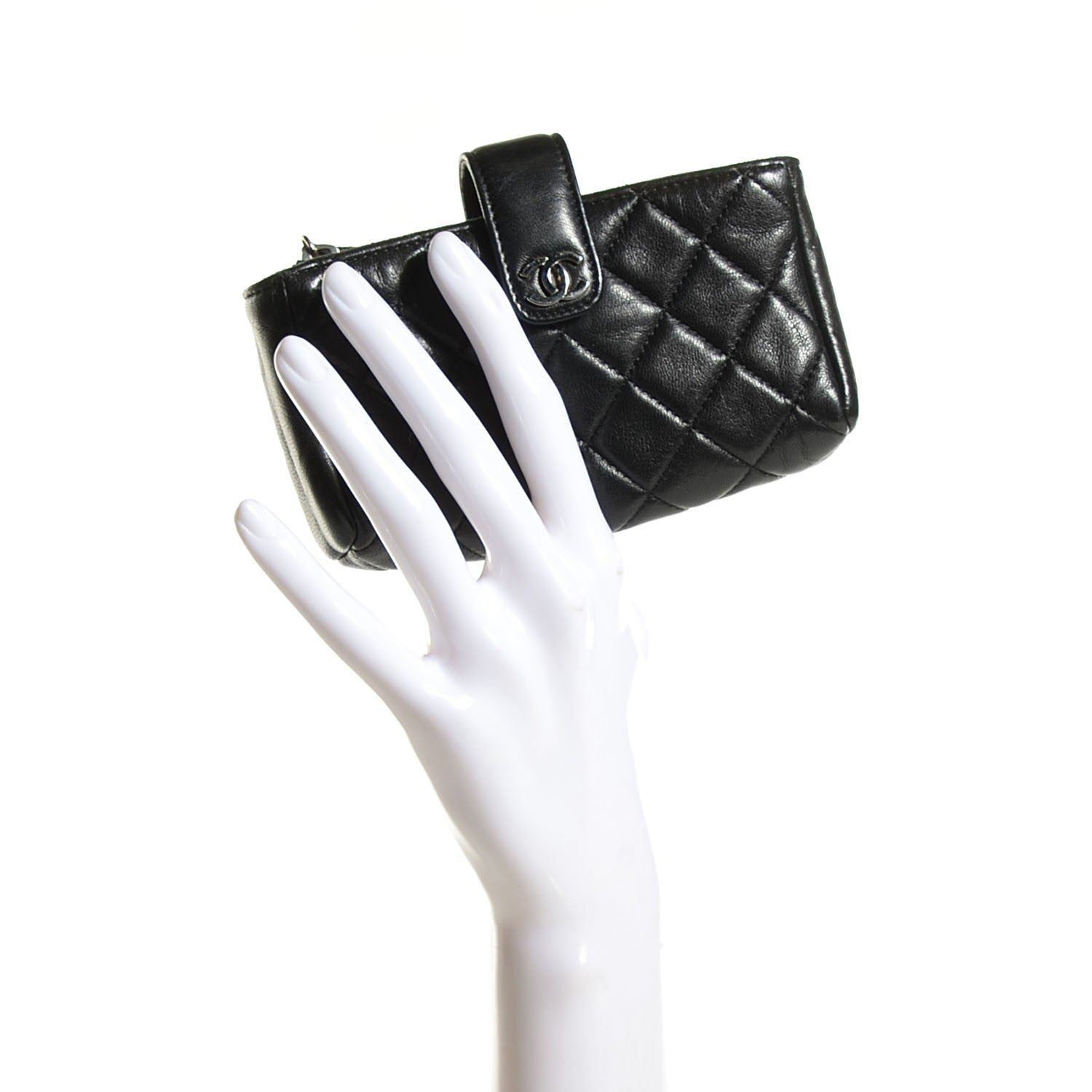 Chanel Lambskin Quilted Mini Phone Holder Clutch Black 2 of 7