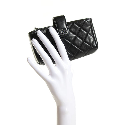 Chanel Lambskin Quilted Mini Phone Holder Clutch Black 2 of 7