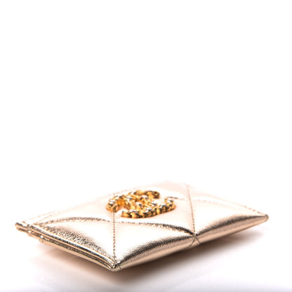 Chanel Metallic Goatskin Quilted Chanel 19 Card Holder Gold 4 of 8