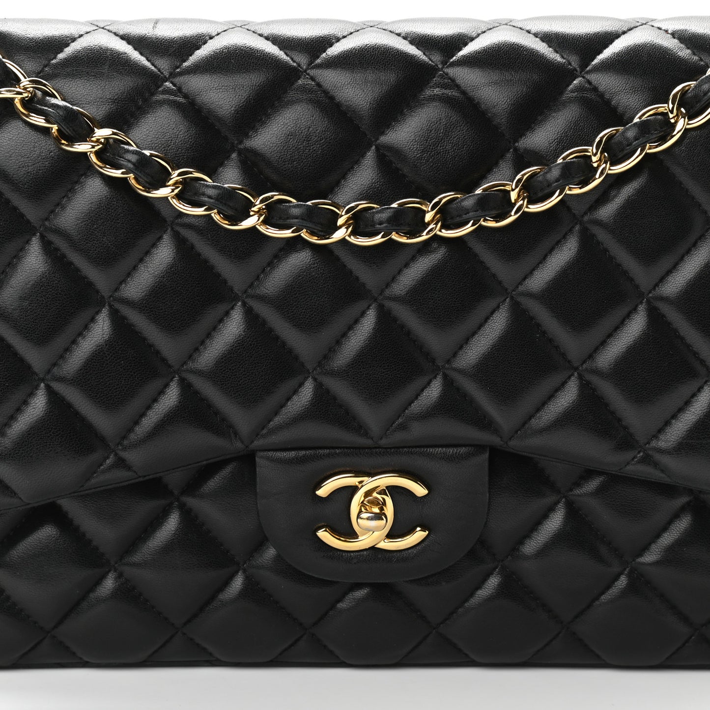Lambskin Quilted Jumbo Double Flap Black